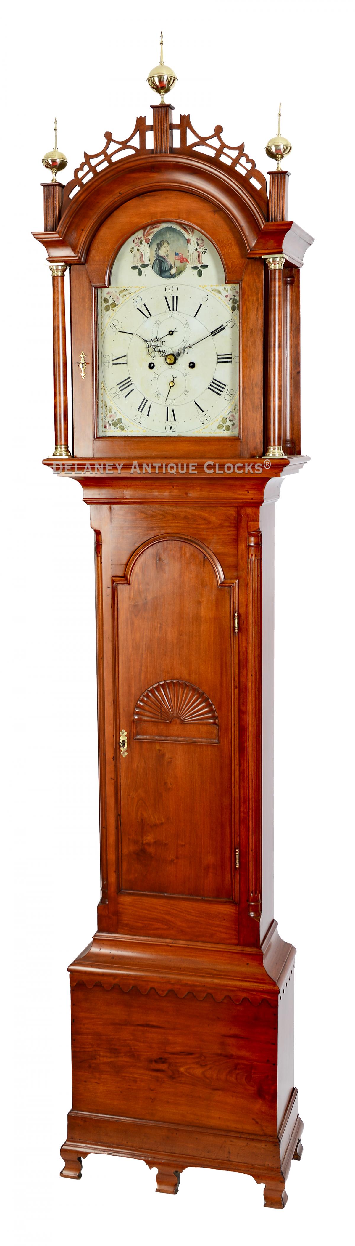 Walpole, NH. Grandfather clock. 223072. Delaney Antique Clocks.