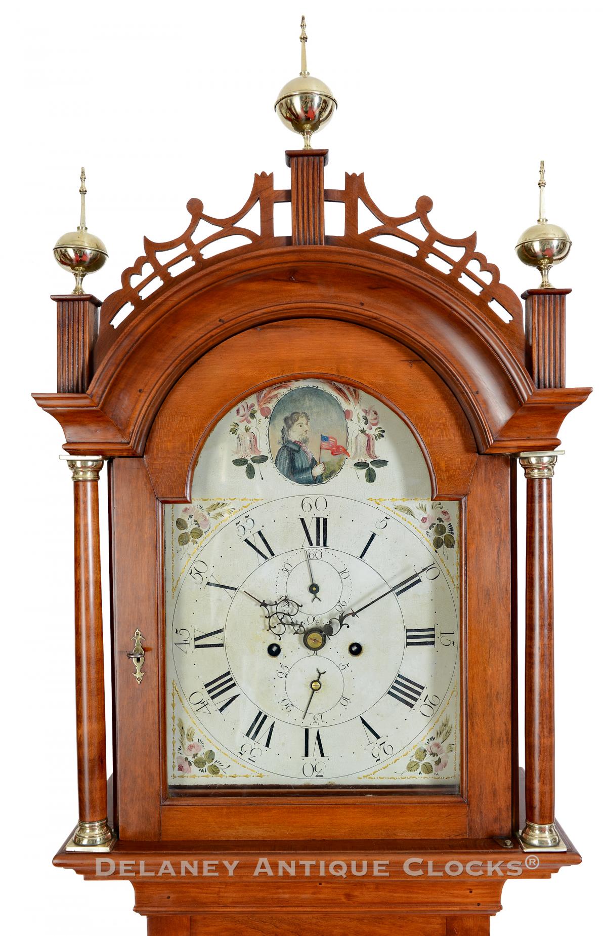 Walpole, NH. Grandfather clock hood. 223072. Delaney Antique Clocks.