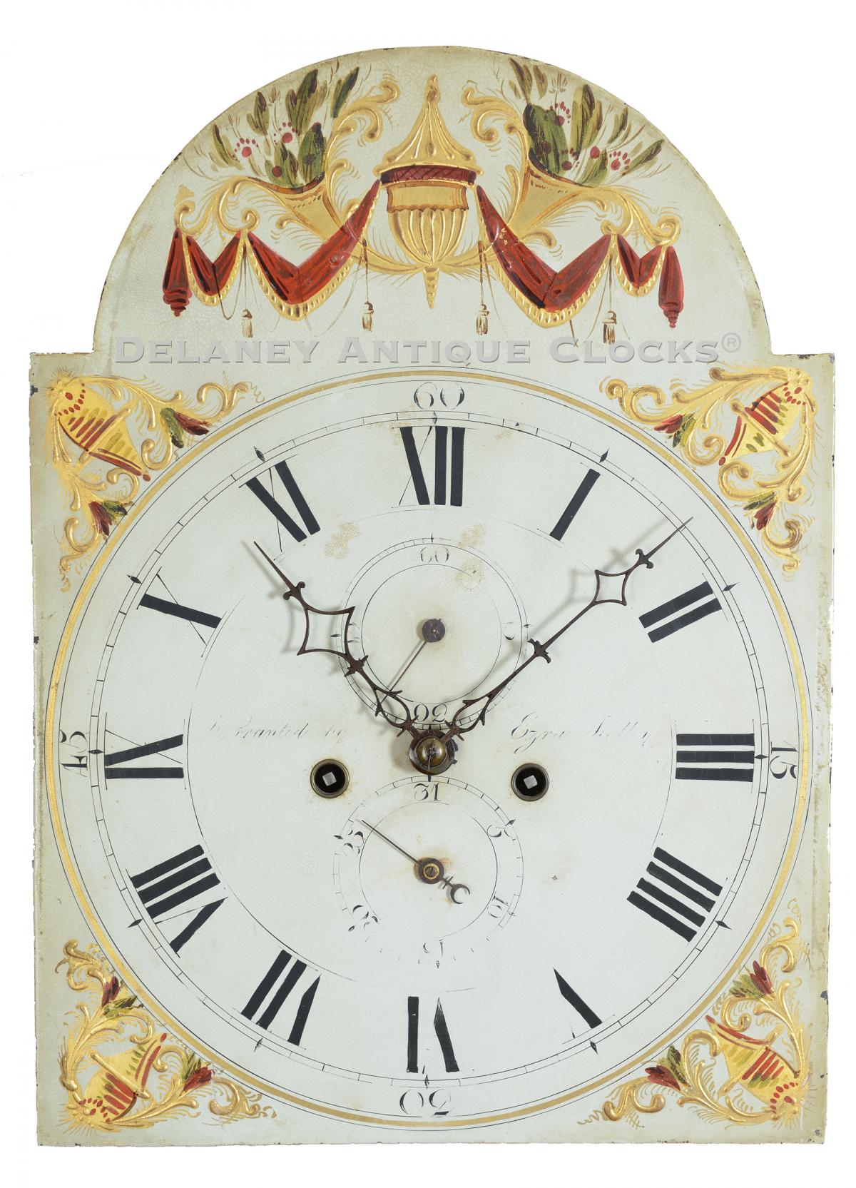 Ezra Kelley. Tall clock dial. 223076. Delaney Antique Clocks.