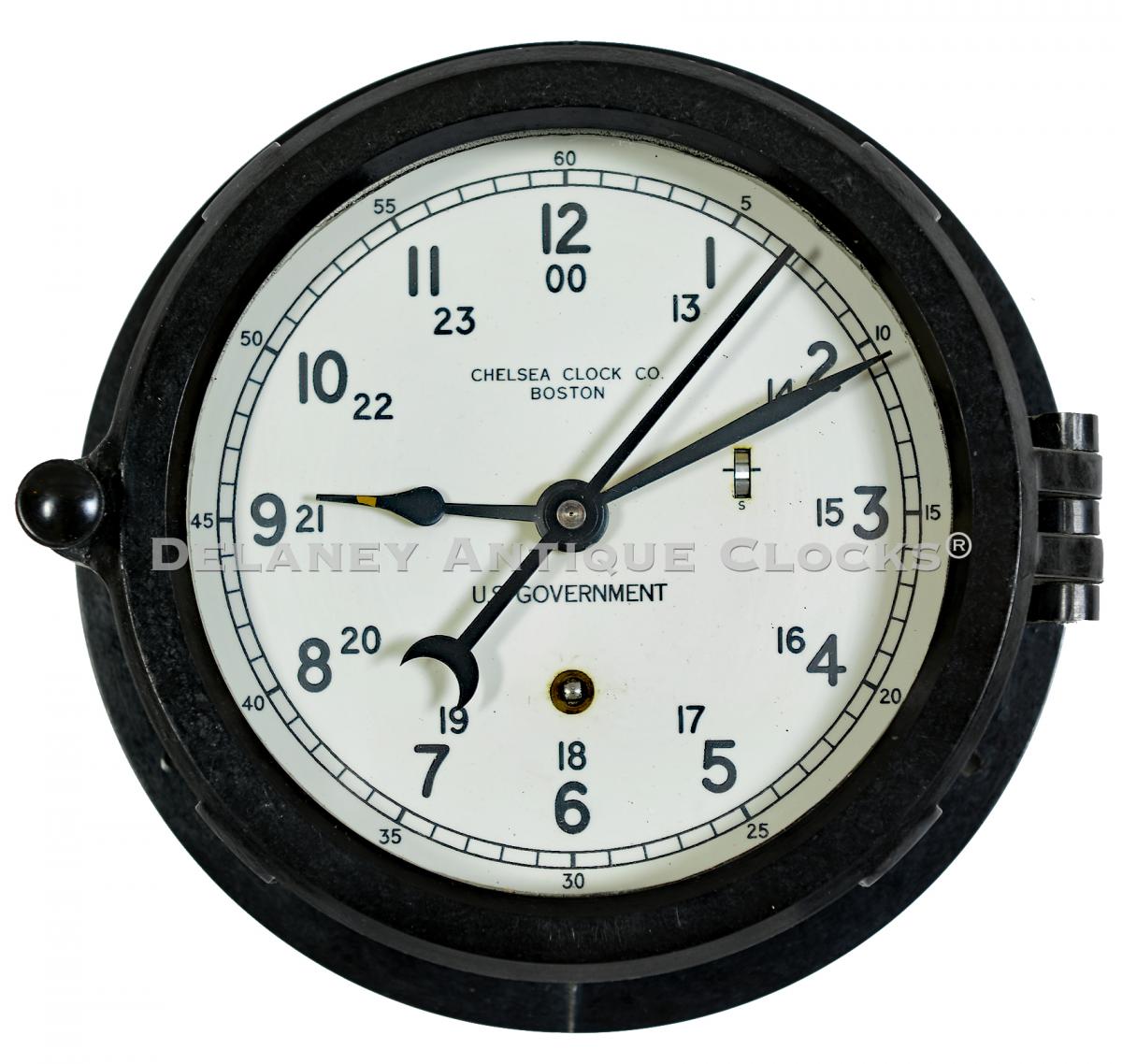 Chelsea Clock Co.,Chelsea Clock Co., Boston, Mass. A Type B Model 12E Deck/Engine Room Clock in a black resin case. 223101. Clock in a black resin case. 223101.