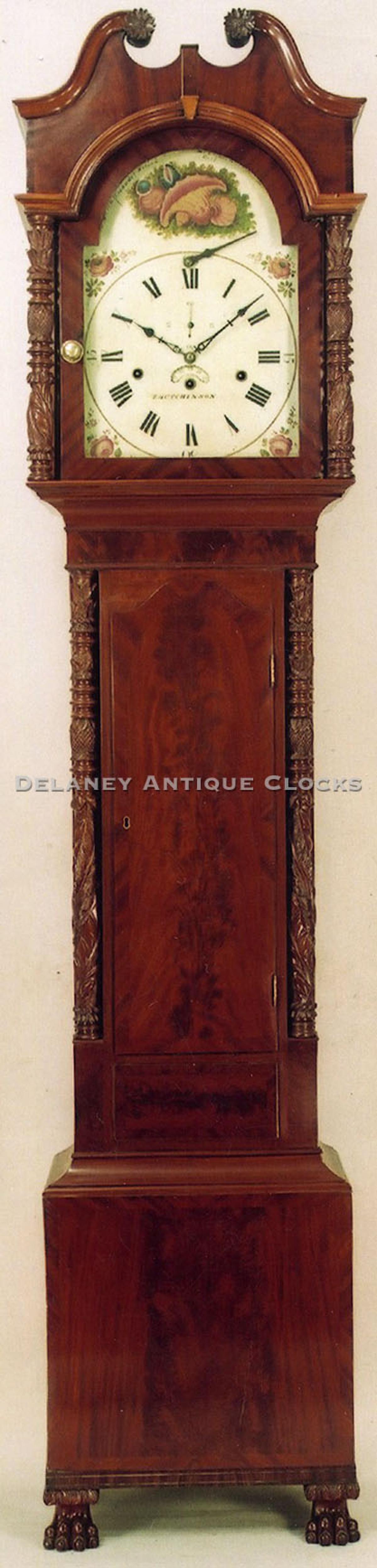 Thomas Hutchinson of Philadelphia, Pennsylvania. A formal mahogany case tall clock featuring an eight-tune musical movement. II-84. Delaney Clocks.