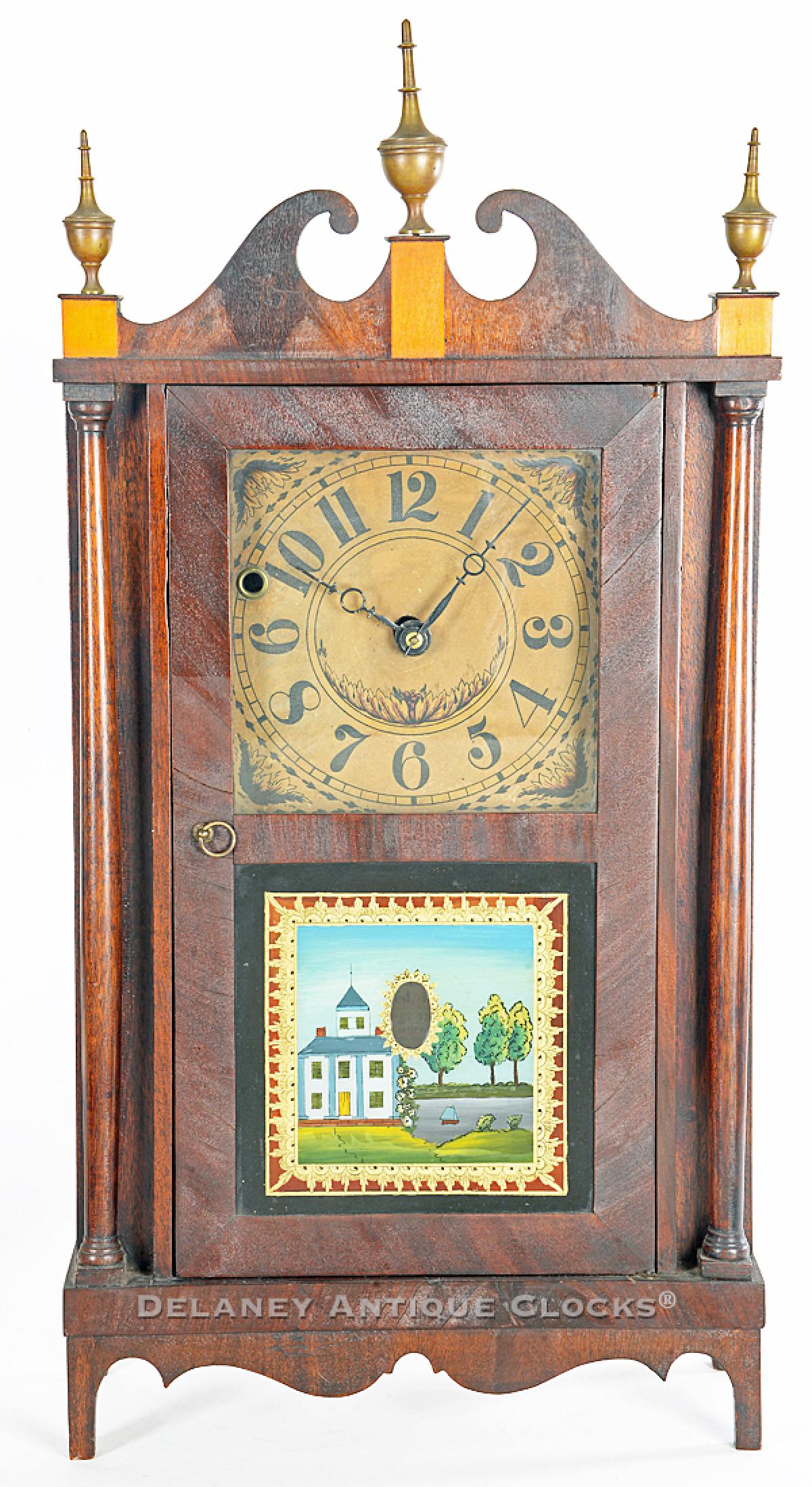 Isaac T. Pease, Enfield, Connecticut. A Miniature Pillar & Scroll Shelf Clock 1835. ZZ=62.