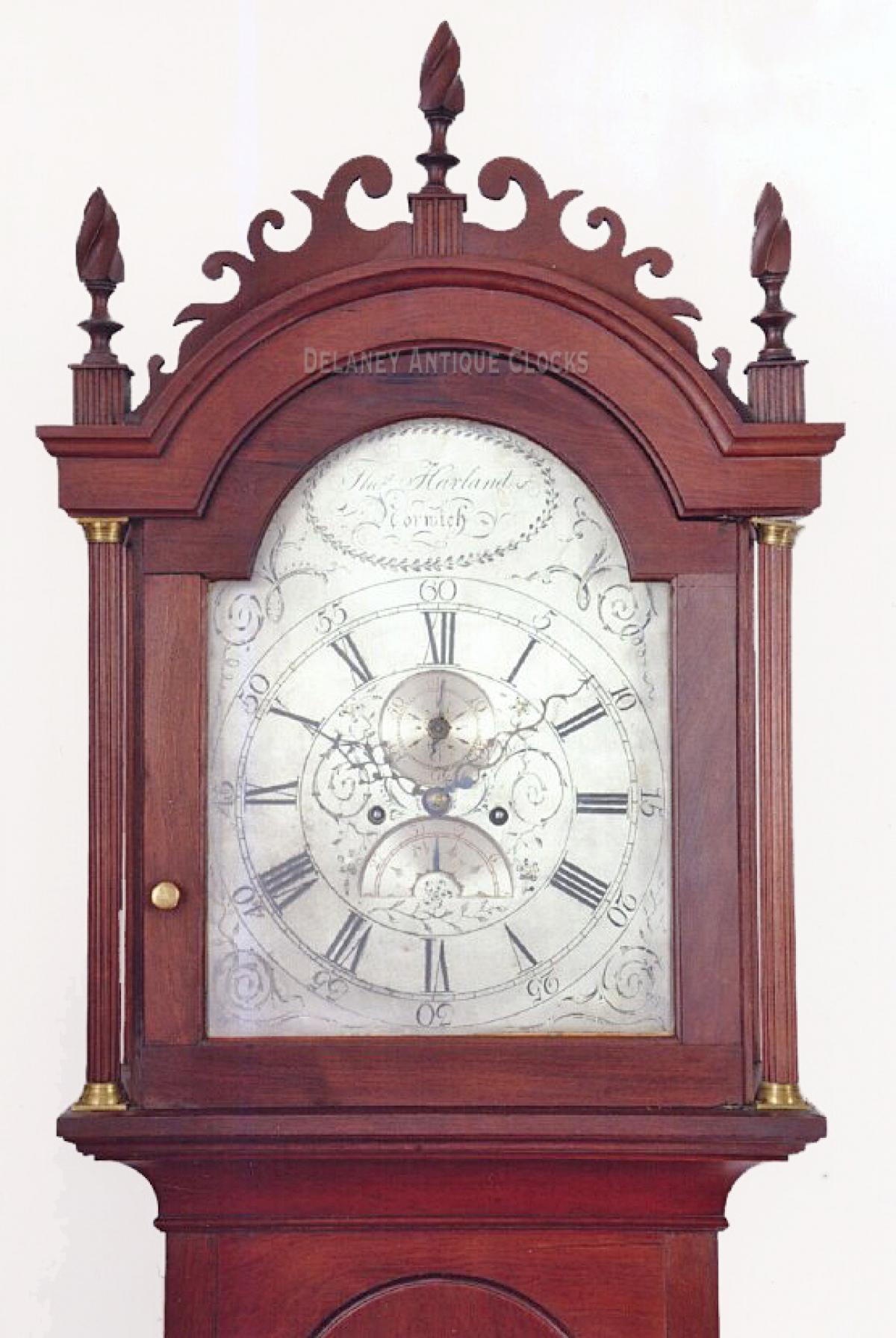 Thomas Harland, Norwich, Connecticut. A fine Chippendale cherry cased tall clock.  XXSL-14.