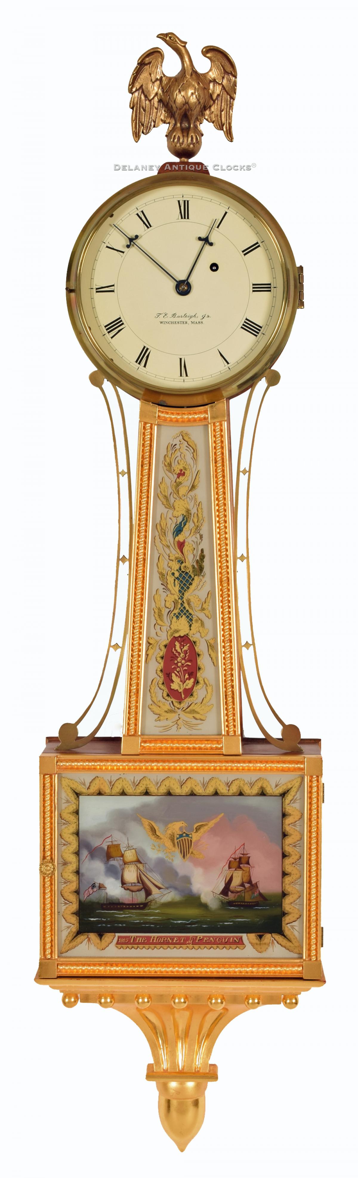 Ted Burleigh banjo clock, gilded rope case. 219081.