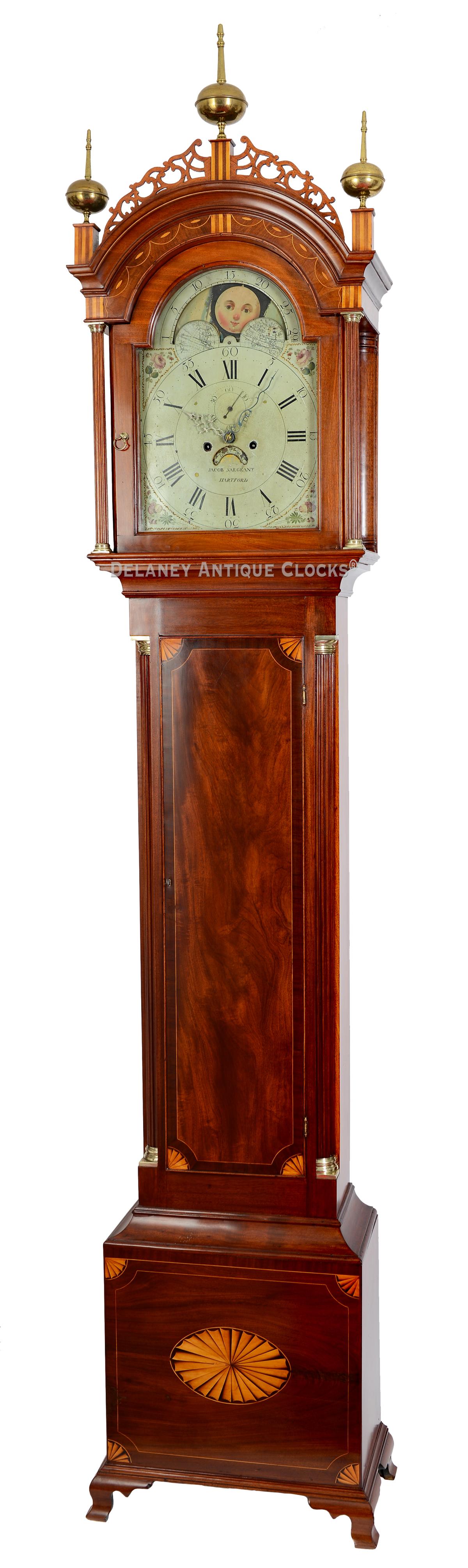 Jacob Sargeant, Hartford, Connecticut. Inlaid mahogany tall clock. 223243.