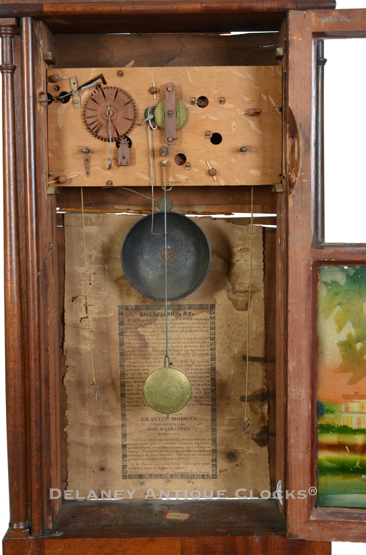 Erastus Hodges,shelf clock with a Torrington “East-West” 30-hour movement, designed and made by Norris North. DDD-26.