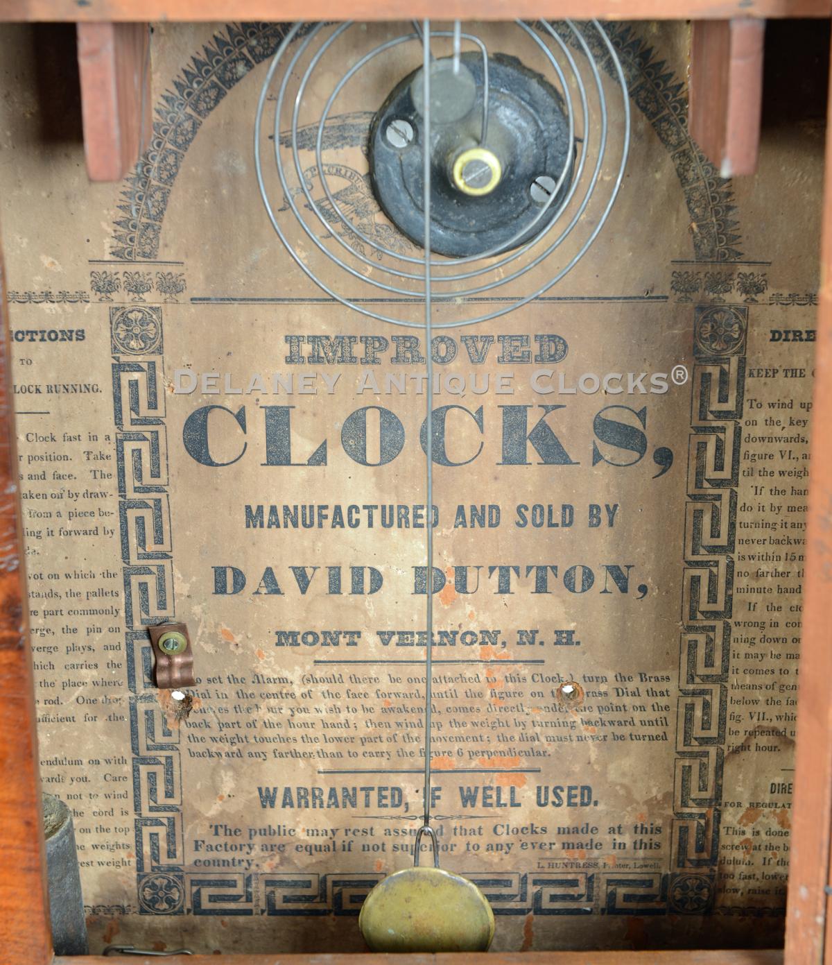 David Dutton, Mount Vernon, NH clock label. 224064.