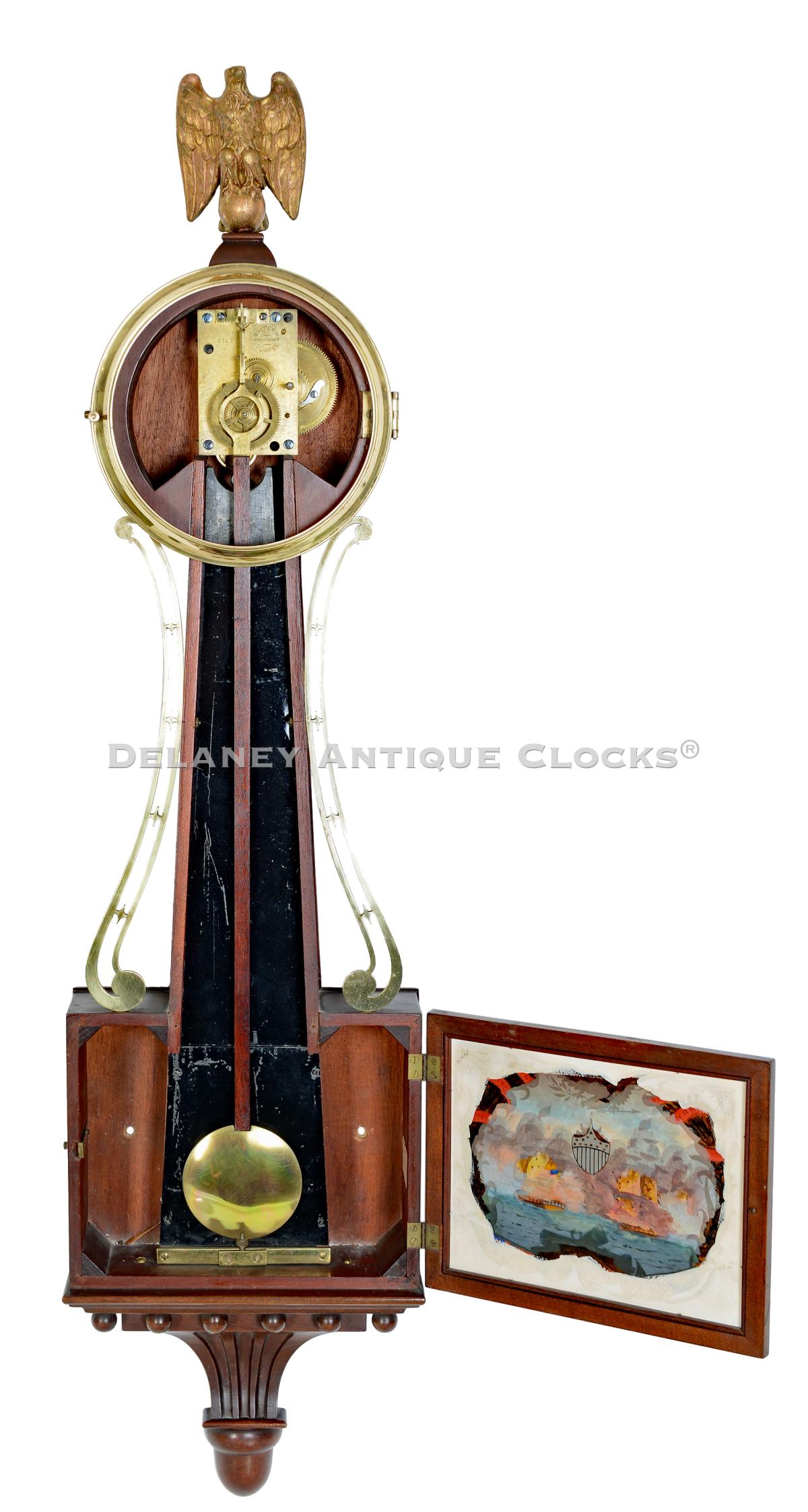 Walter Durfee of Providence, Rhode Island. Wall Time Piece or Banjo Clock. Retailed by Shreve, Crump & Low Co., in Boston. Artist – D. J. Steele. 224069.