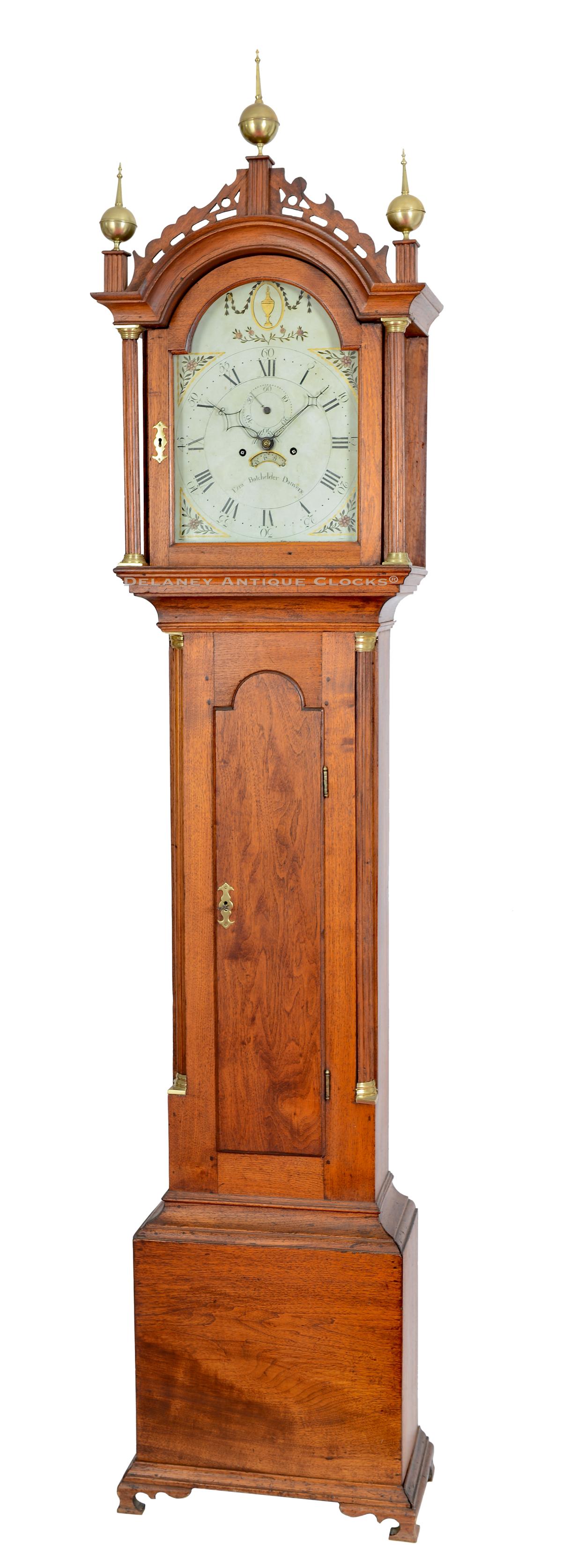 Ezra Batchelder of Danvers, Mass. Grandfather clock. OO-8. Delaney Antique Clocks.