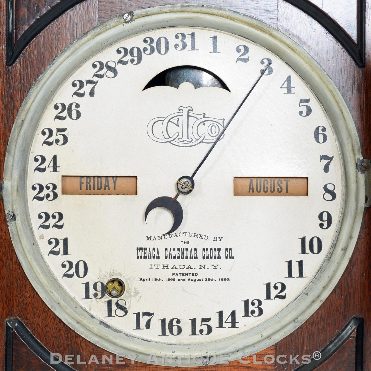 Ithaca calendar clock dial. 224062. Delaney Antique Clocks.