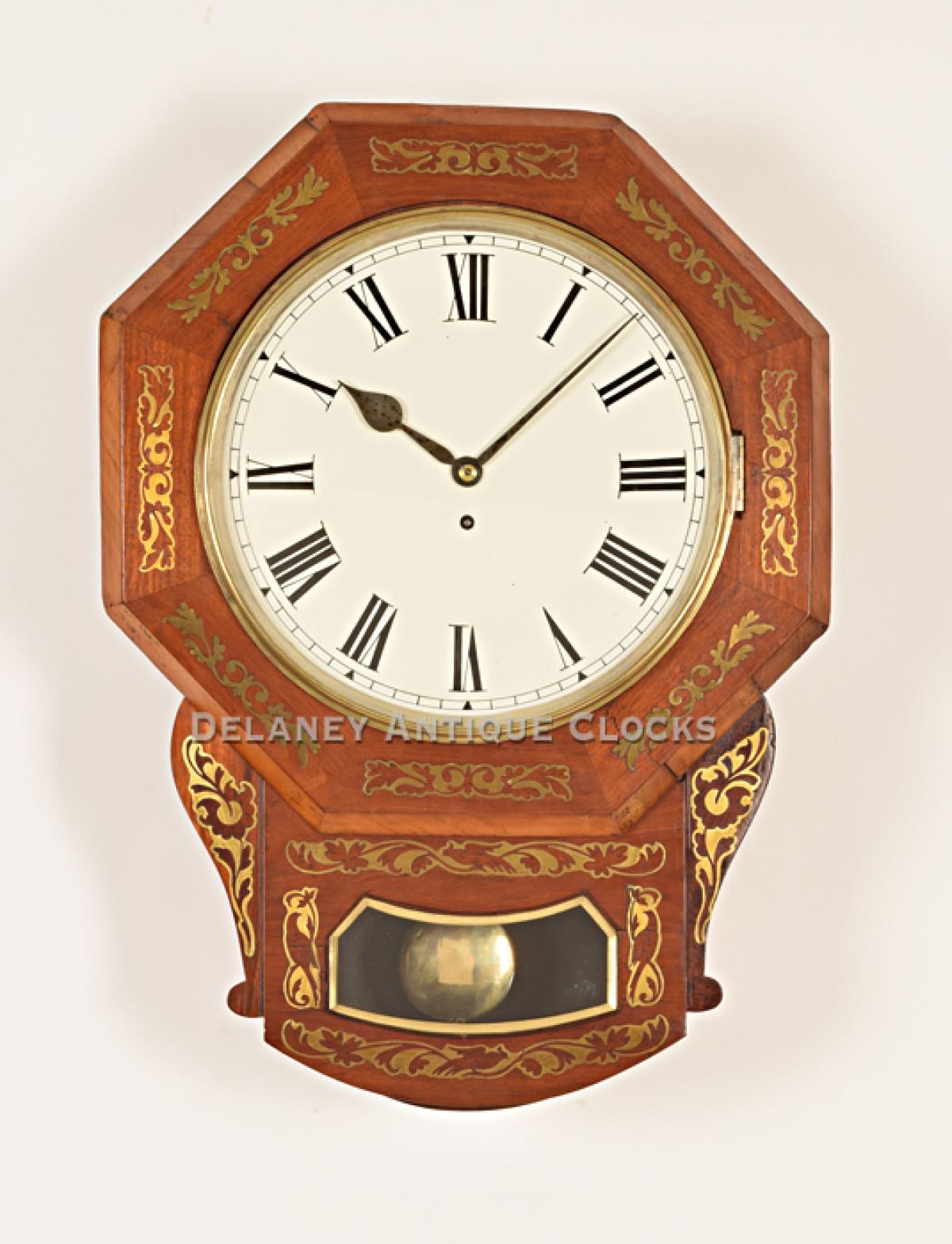 English Fusee Wall Clock with inlaid with brass decoration. 23147.