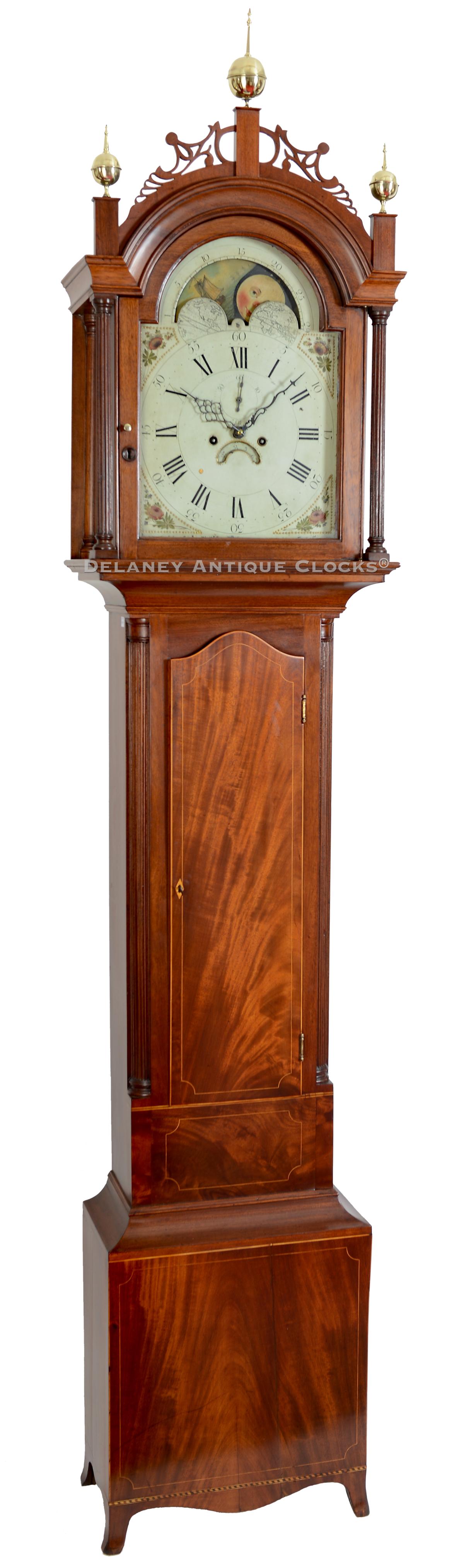 Sibley & Marble of New Haven, Connecticut. An inalid mahogany case tall clock. 219133.