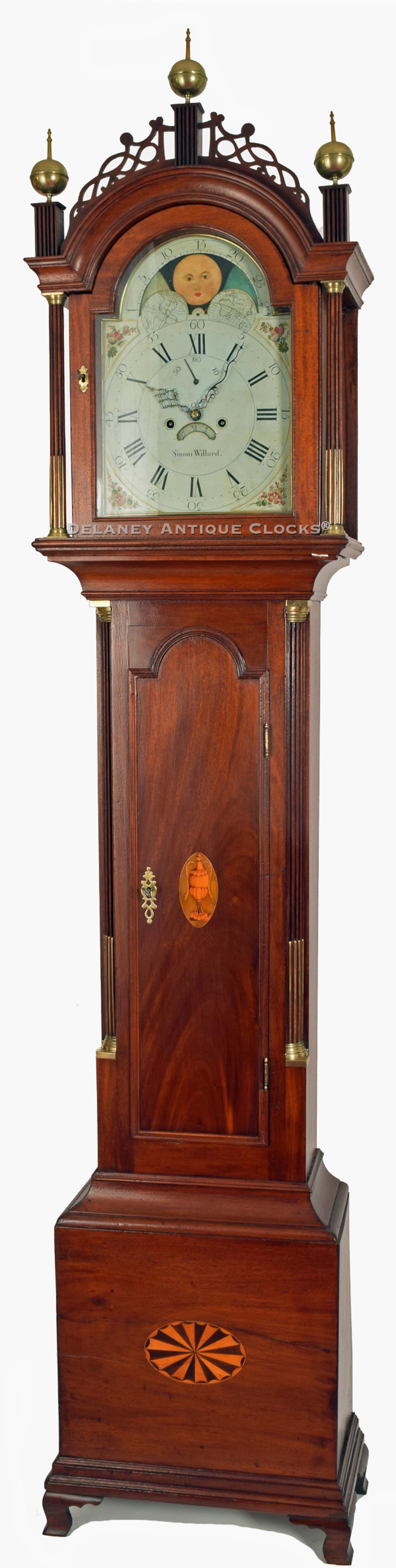 Simon Willard inlaid mahogany case grandfather clock. YY-1.