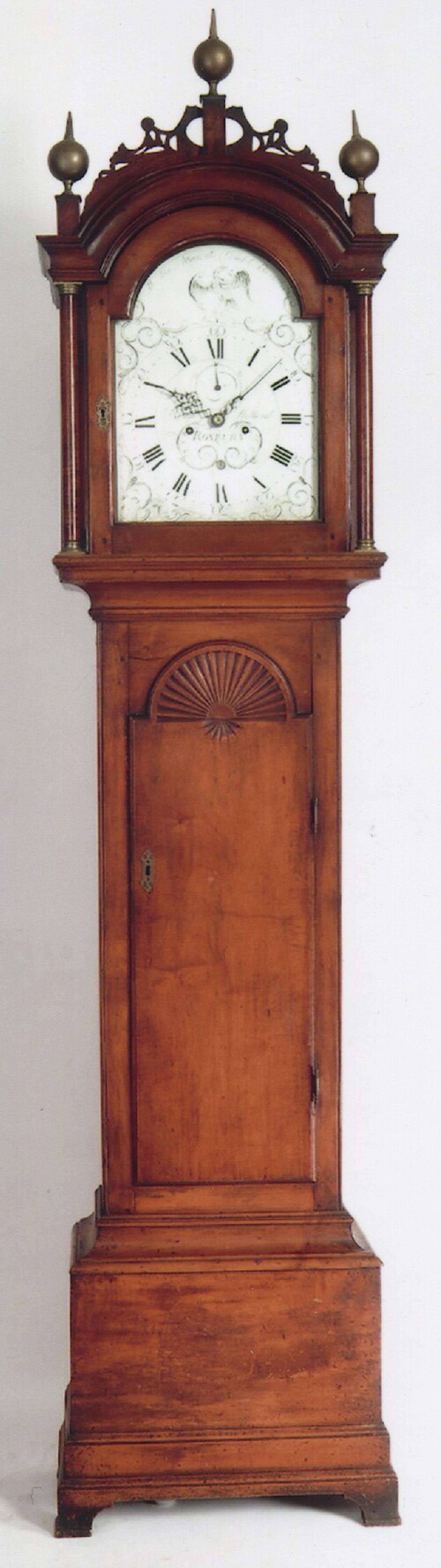 Benjamin Willard maple case Chippendale tall clock Roxbury, Massachusetts. RR-32.