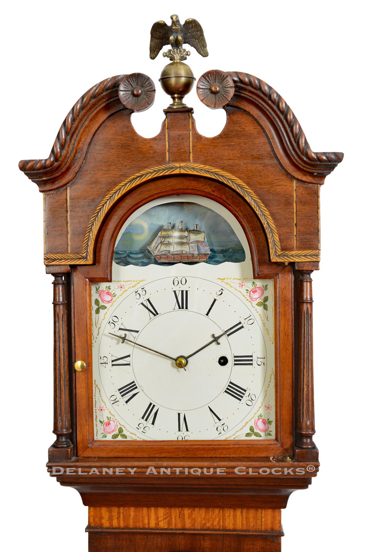 A bench-made Rocking-ship dwarf clock featuring an E. Howard weight-driven time-only movement. 222144.