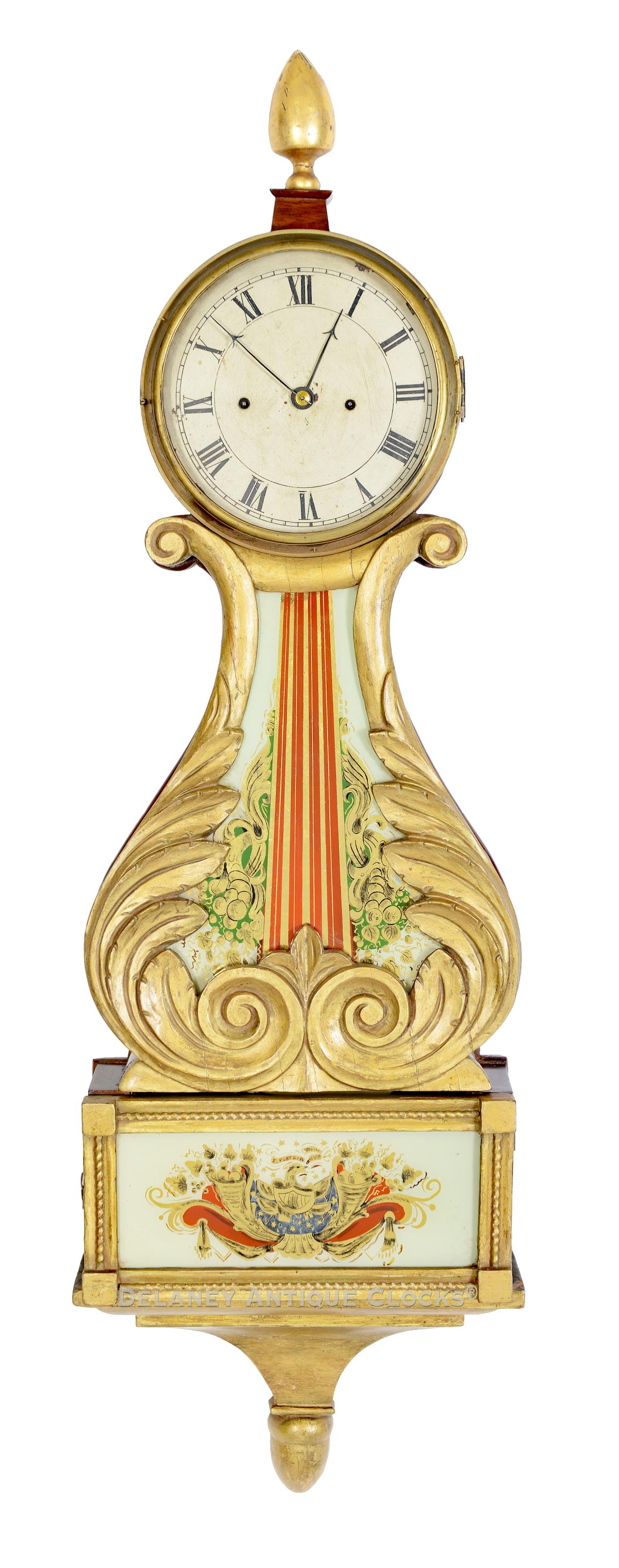 A full striking Lyre Wall Clock. Boston origin, unsigned. 224121.