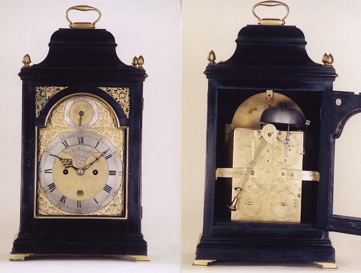 Thomas Wagstaffe, London. Ebonized Bell Top Bracket Clock with Verge and Crown Escapement. KK-188.