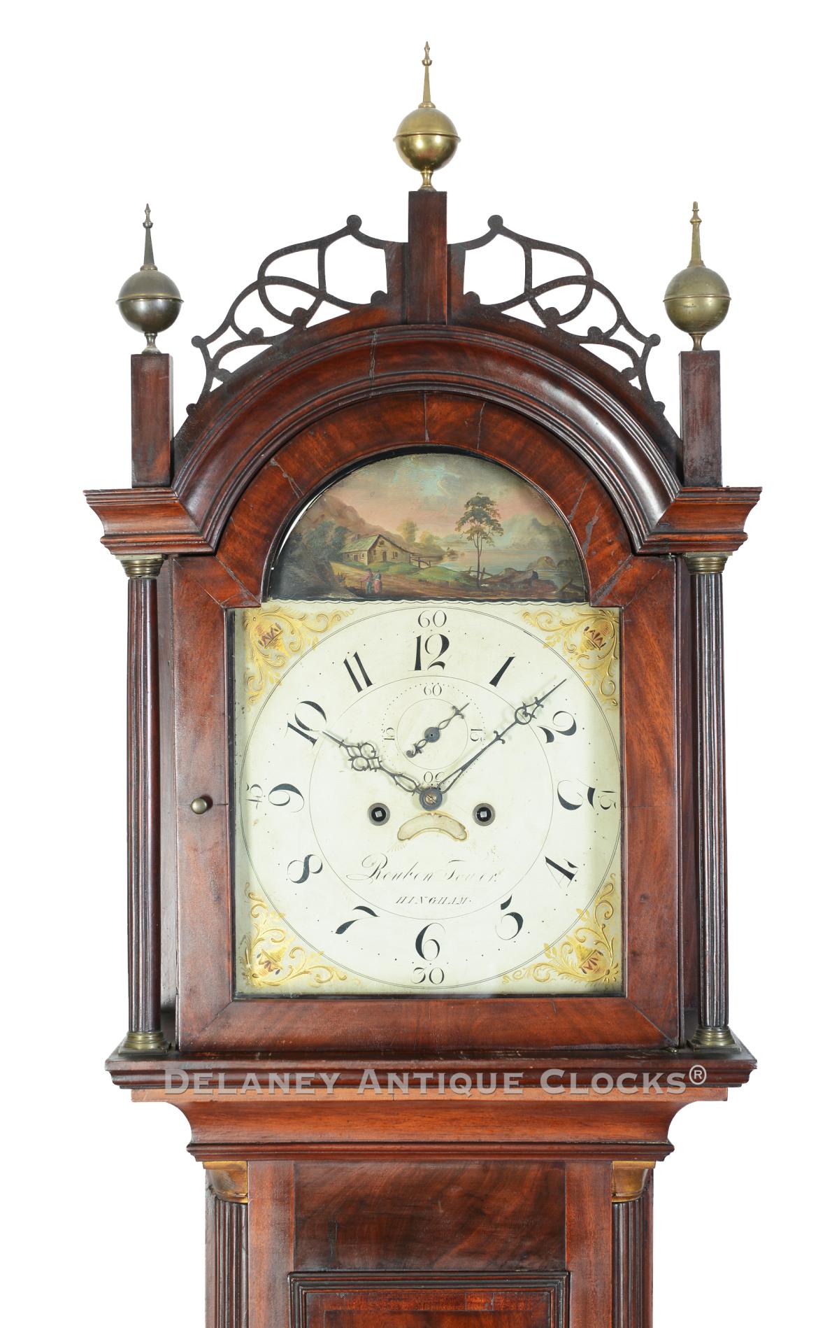  Reuben Tower, Hingham, Mass. A cross-banded mahogany tall case clock. XXSL-76.