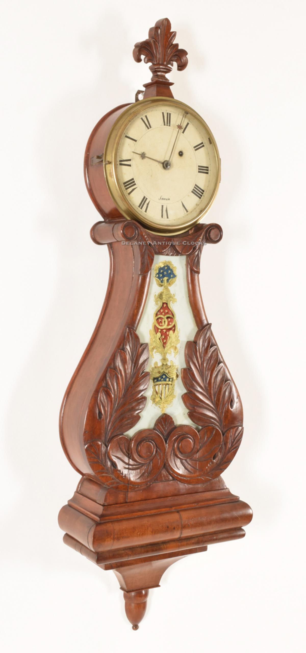 John Sawin Boston, Massachusetts. A True Lyre Wall Timepiece. Elegant Harp Pattern. 217177.