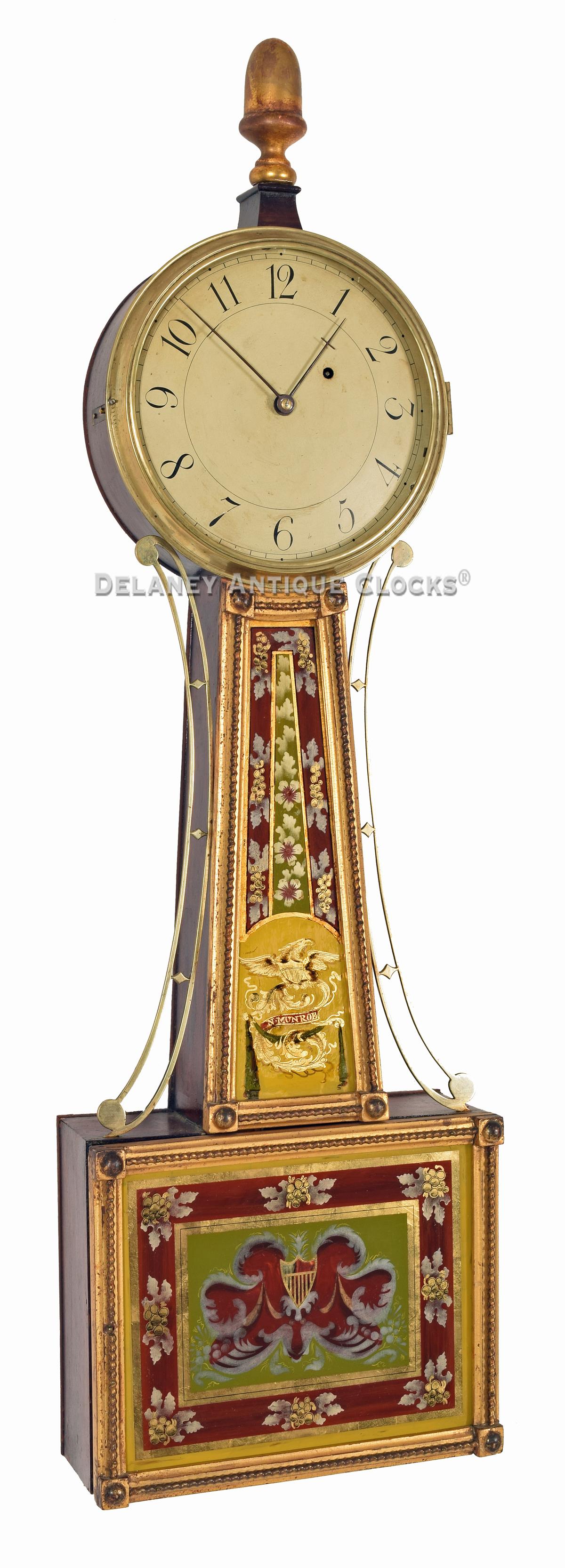 Nathaniel Munroe Concord, Mass. Wall timepiece or banjo clock. 221227