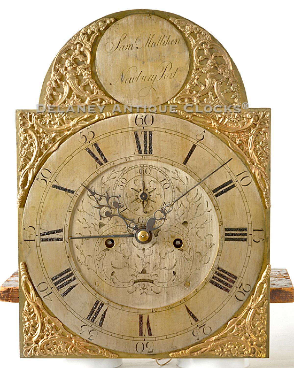 Samuel Mulliken Newburyport, MA. Clock dial. TT-175. Delaney Antique Clocks.