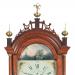 William Cummens of Roxbury, Massachusetts. An inlaid mahogany case of the finest proportions and veneers featuring an automated rocking ship dial. Captain George Coggeshall's clock. 219027.