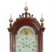 William Cummens of Roxbury, Massachusetts. An inlaid tall case clock of modest height. It is 7 feet 4 inches tall to the top of the center finial. 223270.