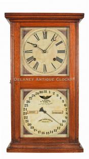 Ithaca No. 10 Framers Model. A double-dial calendar shelf clock. 222006.