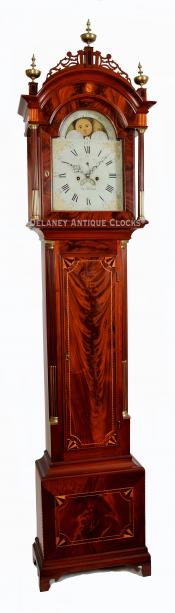 Simon Willard Grandfather clock. Badlam case. XX35. Delaney Antique Clocks.