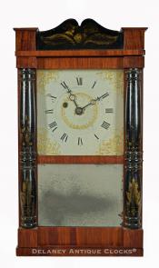 Spencer, Hotchkiss & Co. Salem Bridge, Connecticut. A miniature decorated column and splat shelf clock with brass movement. TT-84.