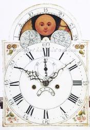 Ezra Batchelder of Danvers, MA. Tall clock dial. 217003. Delaney Antique Clocks.