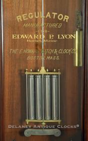 E. Howard & Co. four jar mercury compensating pendulum. Regulator glass. Edward P. Lyon of Bethel, Maine. 218145. Delaney Antique Clocks.