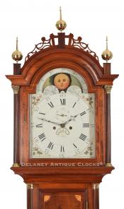 Stephen Taber. Roxbury grandfather clock hood. 222086. Delaney Antique Clocks.