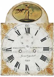 George Coggeshall of Bristol, Rhode Island. Tall clock dial.  213126. Delaney Antique Clocks.