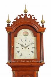 Nathan Hale Windsor, Vermont. An inlaid cherry case grandfather clock. 220107. Delaney Antique Clocks.