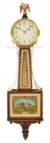 Waltham Banjo clock. Wayside Inn lower tablet. 222100. Delaney Antique Clocks.