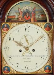 George Rodney Taylor of Sunderland. Automated tall clock dial. 222136. Delaney Antique Clocks. 