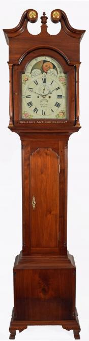 John Child (Childs), Philadelphia. A walnut case tall clock with lunar calendar dial. Grandfather clock. 23118.