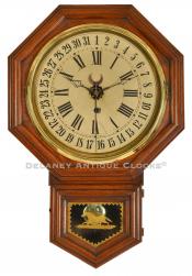 E. N. Welch, Axtel Calendar. Wall hanging clock. 222149. Delaney Antique Clocks.