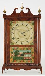 Wadsworths, Lounsbury & Turners. Litchfield, Connecticut clockmakers. A pillar and Scroll shelf clock. 218070. Delaney Antique Clocks.