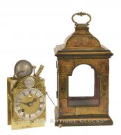 A gilt lacquer repeating table clock of rare small size by Devereaux Bowley, London. 223016. Delaney Antique Clocks.