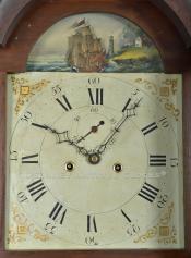 Automated rocking ship grandfather clock dial. 223022. Delaney Antique Clocks.