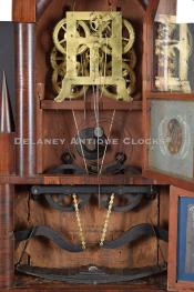 Birge and Fuller Wagon Spring powered Steeple on Steeple Clock. CCC-44. Delaney Antique Clocks.