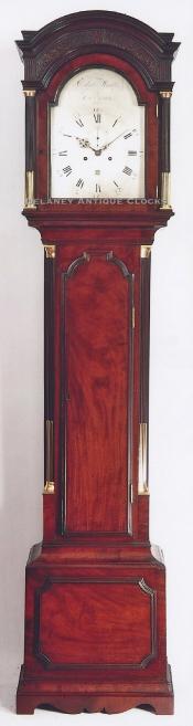 A fine mahogany case tall clock with break arch bonnet and brass dial signed Edwd Maud, London. 213127. Delaney Antique Clocks.