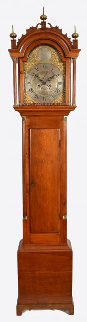 Richardson Miner of Stratford, Connecticut. A cherry case tall clock by a rare CT maker. 218002. Delaney Antique Clocks.