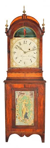 Benjamin Morrill of Boscawen, NH. An inlaid mahogany case shelf clock. 26230. Delaney Antique Clocks.