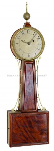 An unsigned Massachusetts banjo clock. 221159. Delaney Antique Clocks.