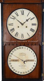 Ithaca Calendar Clock double dial. 223177. Delaney Antique Clocks.