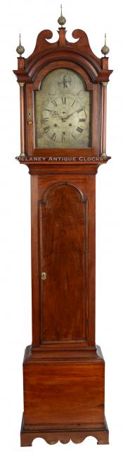 This is a fine Chippendale mahogany case tall clock with an engraved brass dial signed "Benja Willard / ROXBURY." It is signed and numbered "175" on the dial. CCC-61. Delaney Antique Clocks.