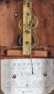 Silas B. Terry, Terryville, Conn., miniature shelf clock with 30 hour ladder time only, movement. TT-169.